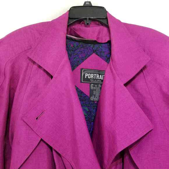 Vintage Women's Portrait Belted Trench Coat Raspberry Purple Size 12 Zip Out - Picture 2 of 12